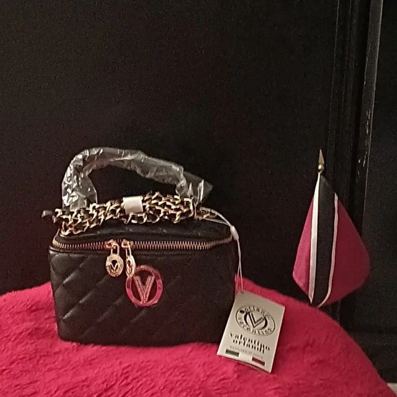 NWT Valentino Orlandi Black Crossbody Bag with Gold Accents - Picture 1 of 7